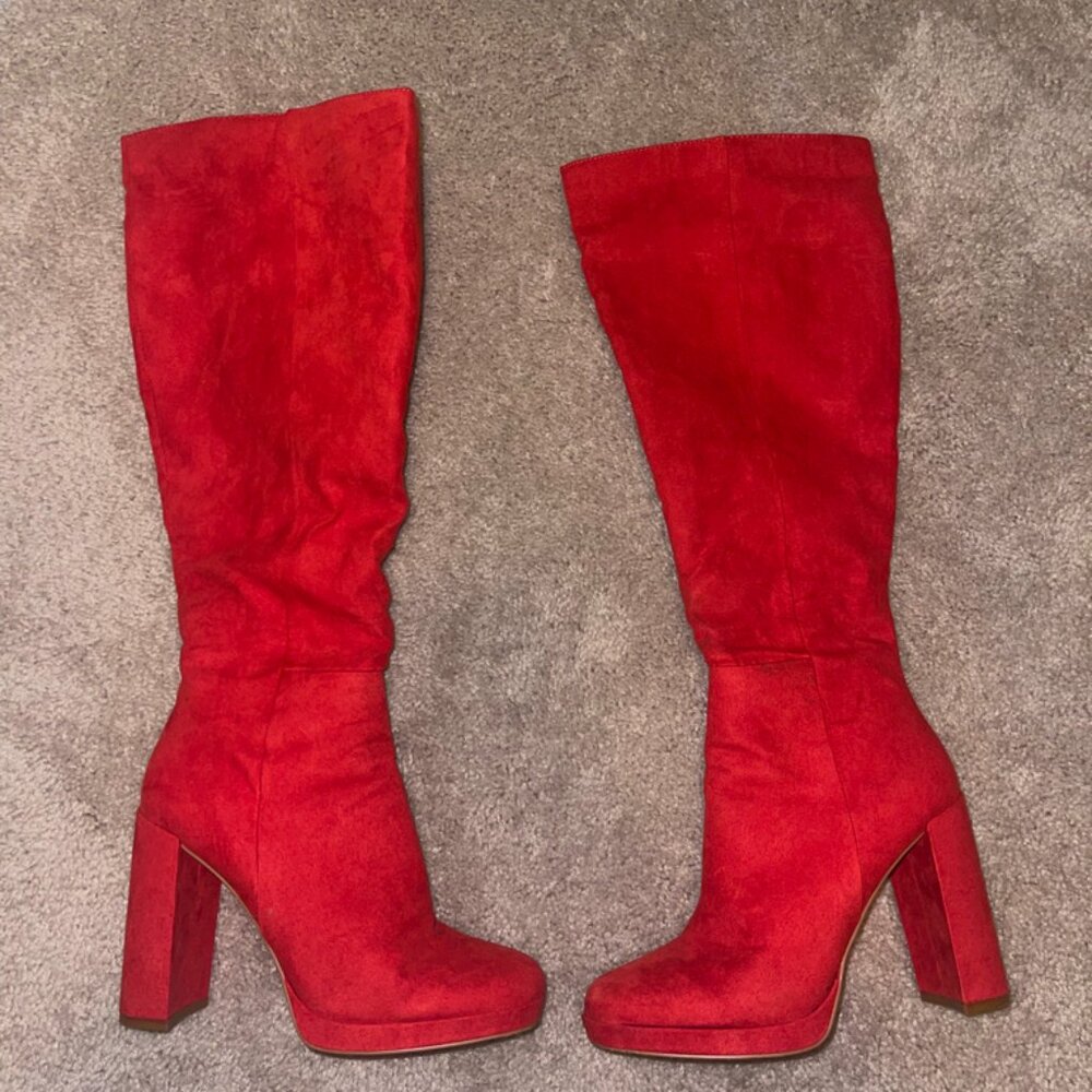 Red knee-high boots